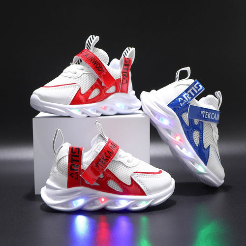 GlowStride — Kids' Light-Up Mesh Sneakers with Alphabet Webbing