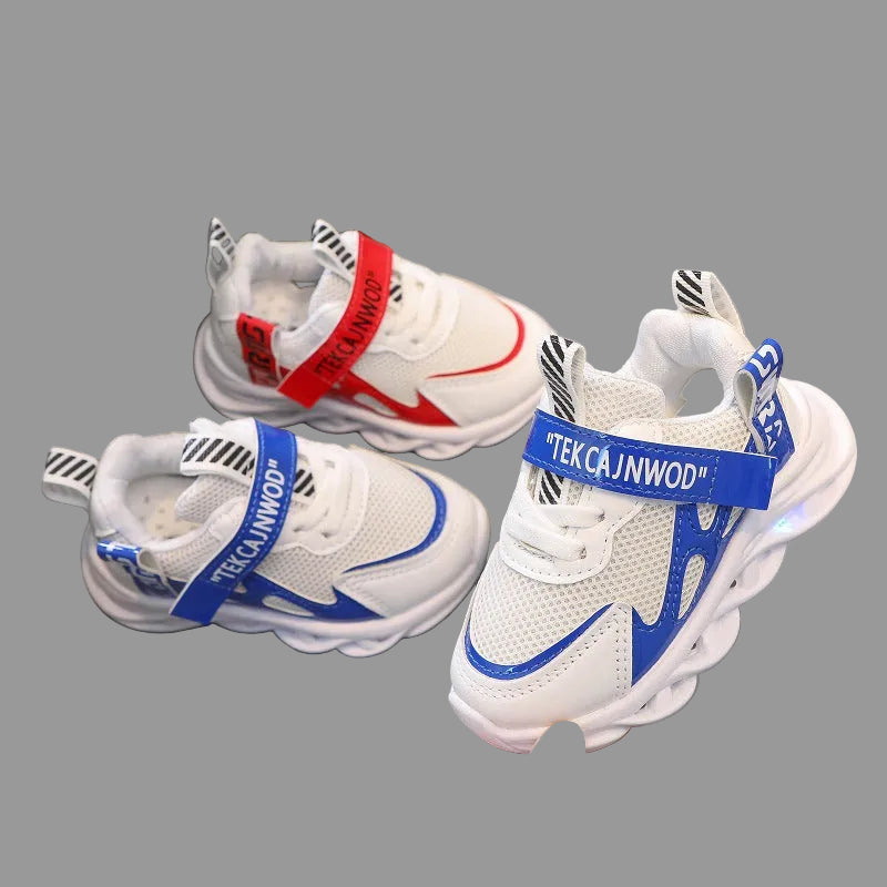 GlowStride — Kids' Light-Up Mesh Sneakers with Alphabet Webbing