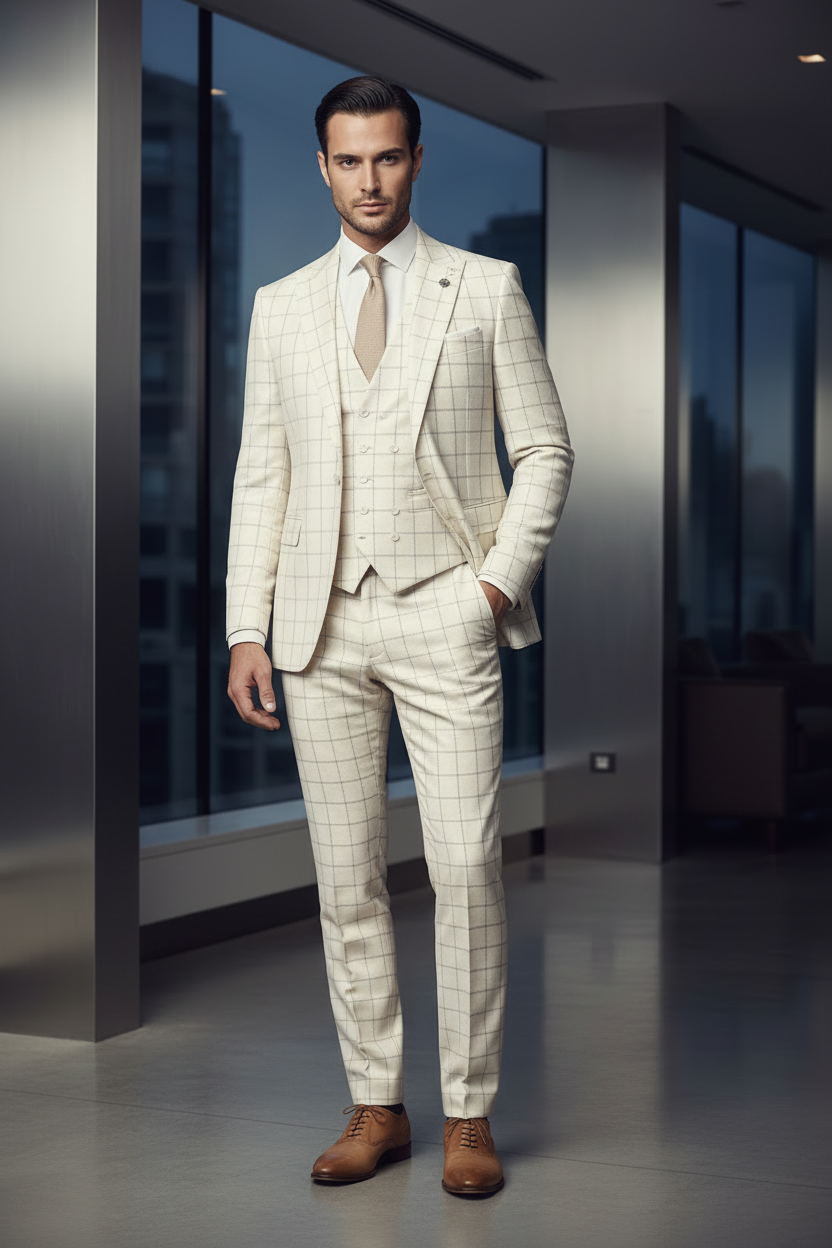The Executive Set — Men's Checkered Three-Piece Suit