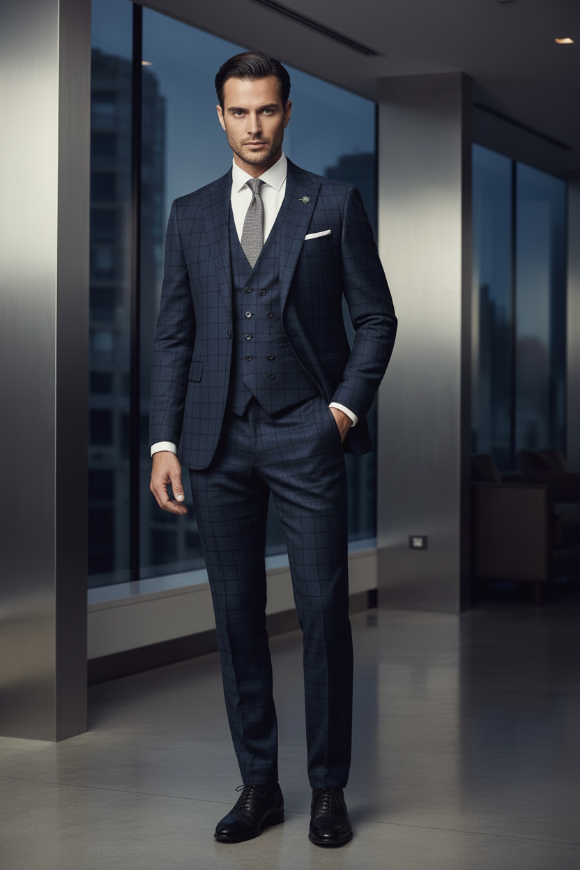 The Executive Set — Men's Checkered Three-Piece Suit