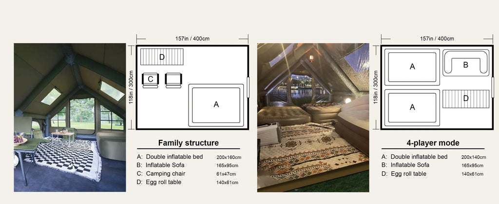 Large Inflatable Camping Tent with Chimney Stack | 129 sq ft | Waterproof & Windproof