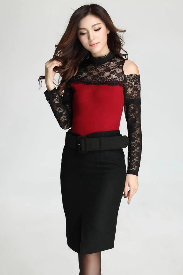 High Waist Wool Pencil Skirt