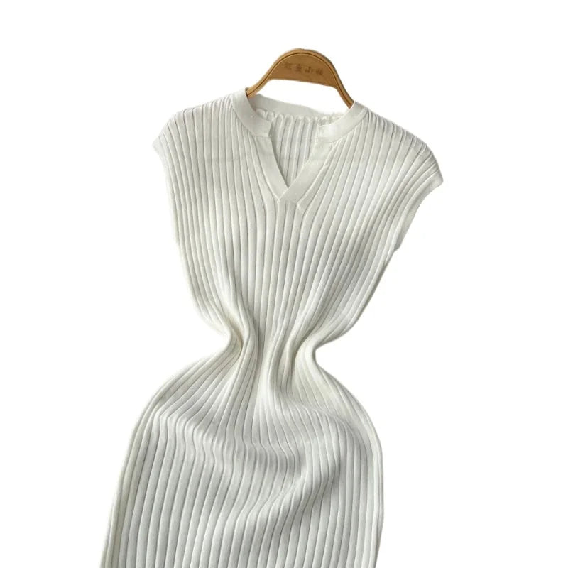 Knit Bodycon Maxi Dress | V-Neck Side Slit