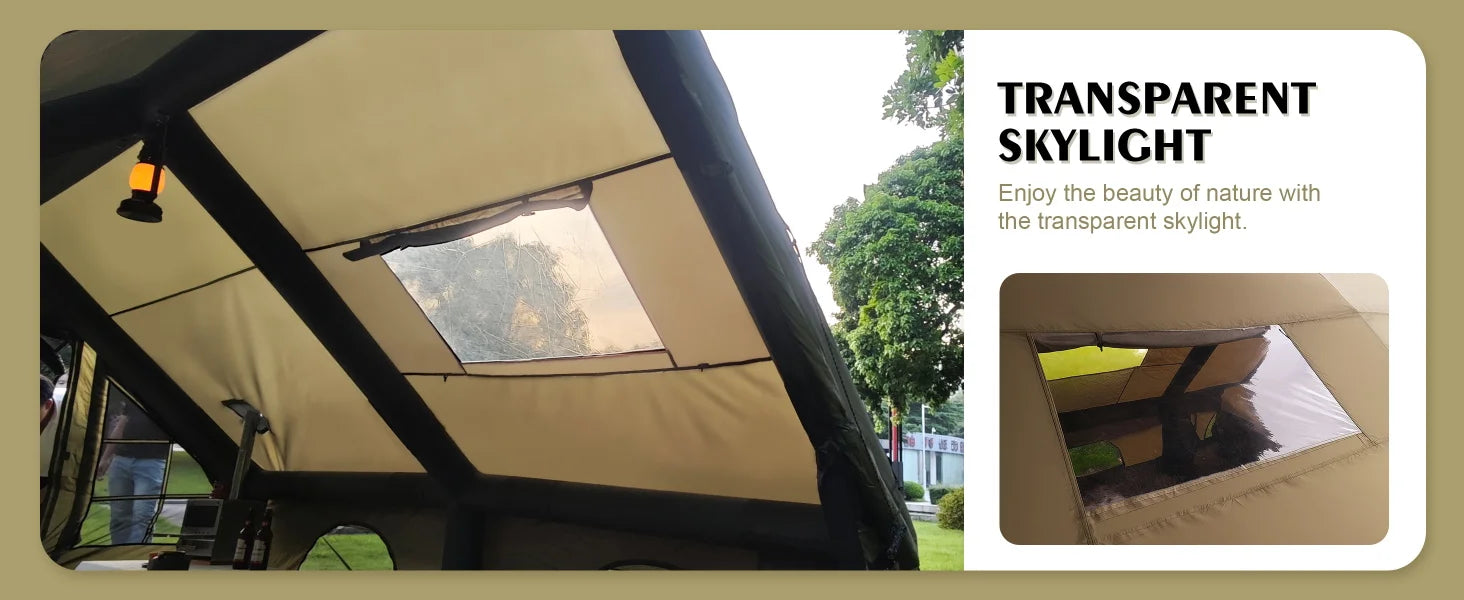 Large Inflatable Camping Tent with Chimney Stack | 129 sq ft | Waterproof & Windproof