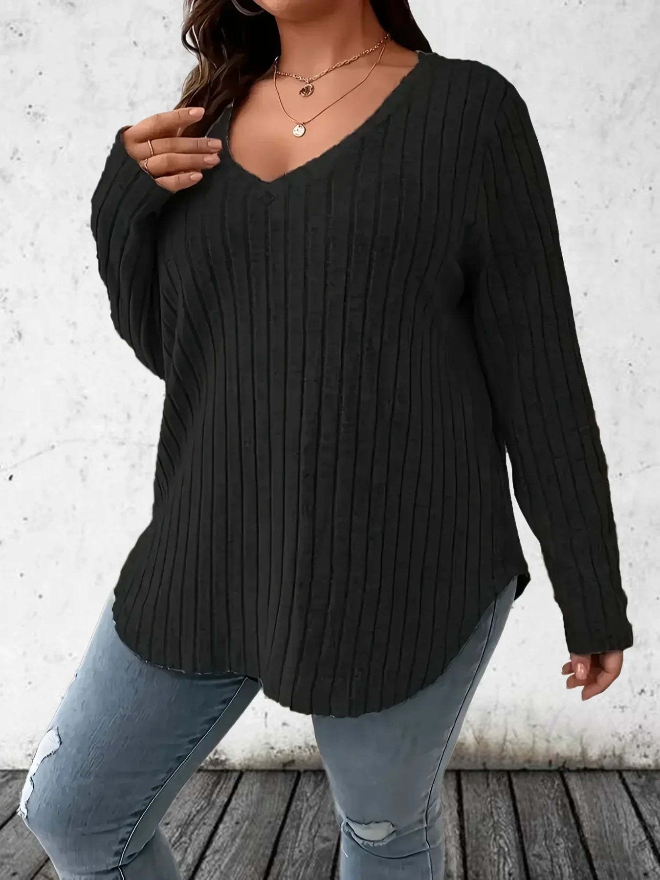 Luxe Ribbed V-Neck Tee | Plus Size 1XL–5XL