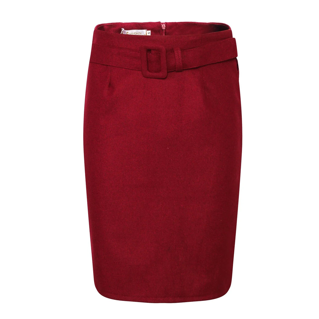 High Waist Wool Pencil Skirt