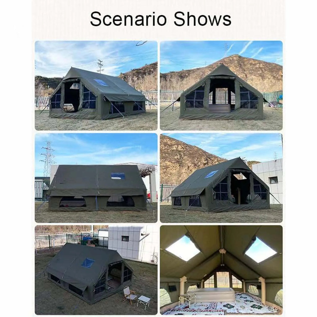 Large Inflatable Camping Tent with Chimney Stack | 129 sq ft | Waterproof & Windproof