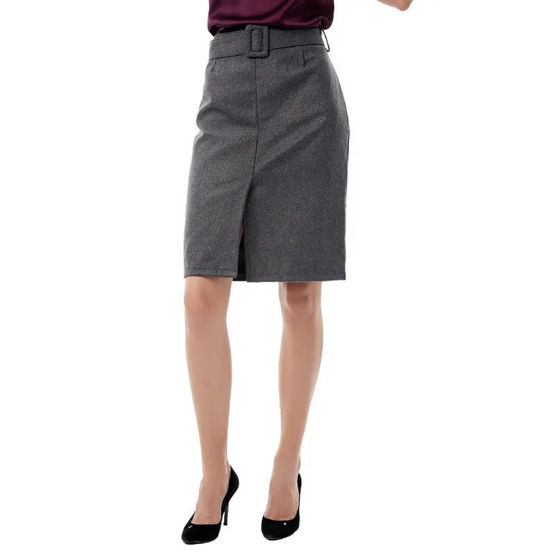 High Waist Wool Pencil Skirt