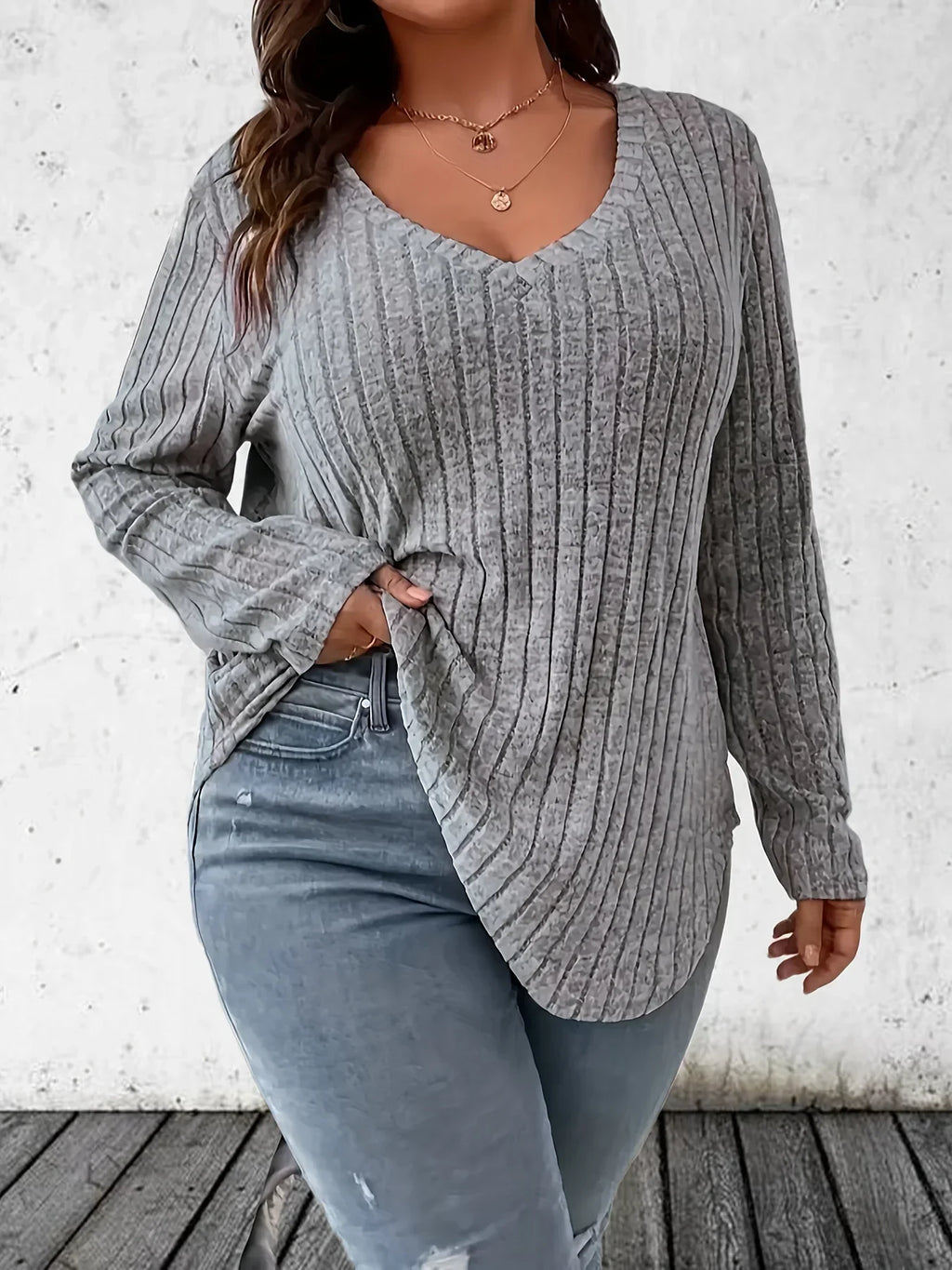 Luxe Ribbed V-Neck Tee | Plus Size 1XL–5XL