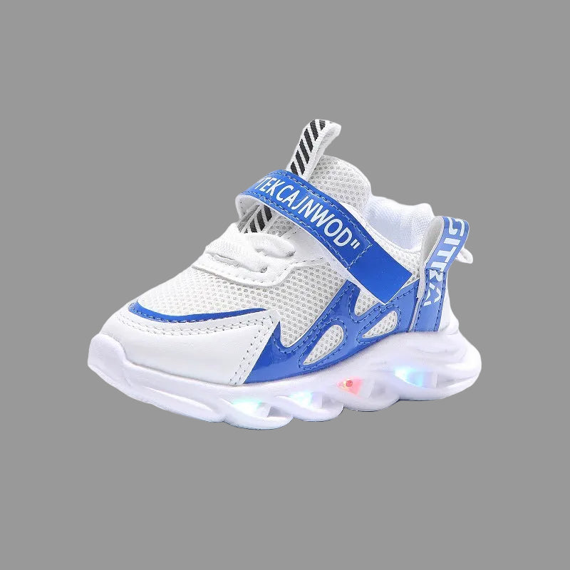 GlowStride — Kids' Light-Up Mesh Sneakers with Alphabet Webbing
