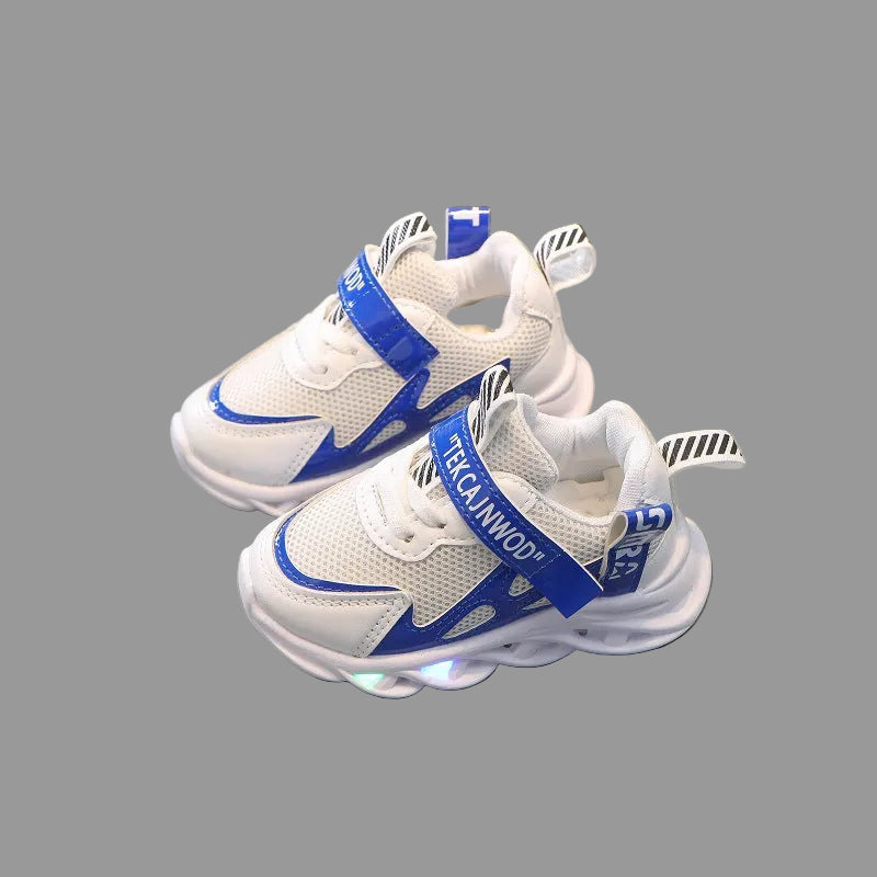 GlowStride — Kids' Light-Up Mesh Sneakers with Alphabet Webbing